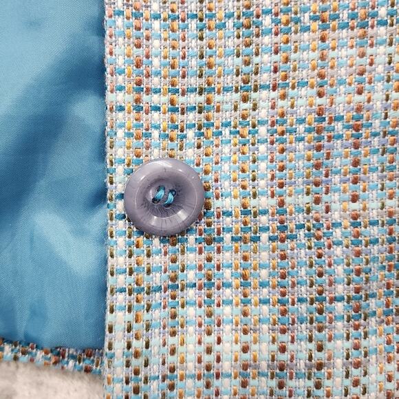 Vintage Jaclyn Smith Jacket Womens 12 Blue Tan Brown Tweed Blazer Pockets Preppy - Picture 3 of 12